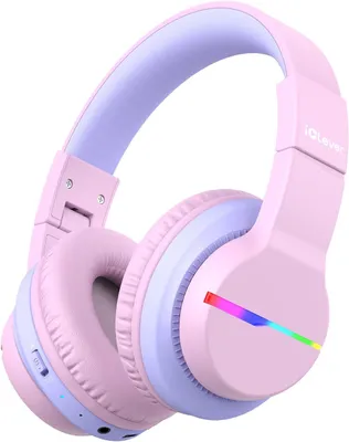Produktbild von iClever BTH12 Kinderkopfhörer Bluetooth mit LED-Lichtern, Lautstärkebegrenzung, 85 Std. Akku, Stereo Sound, USB-C, Mikrofon