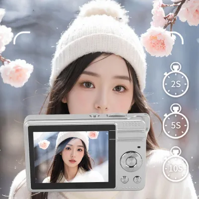 Zdjęcie produktu dla Aparat cyfrowy dla nastolatków, 50 MP, 1080P HD, 2,8-calowy ekran TFT, 16-krotny zoom, autofokus, kompaktowy, z lampą błyskową LED, fotografia podróżnicza, srebrny