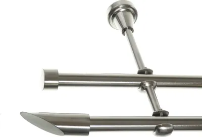 Produktbild von Gardinenstange Set Edelstahl Look Metall Ø 16mm zur Wandbefestigung 2-lauf Schräg, Länge wählbar H24 E15 E16