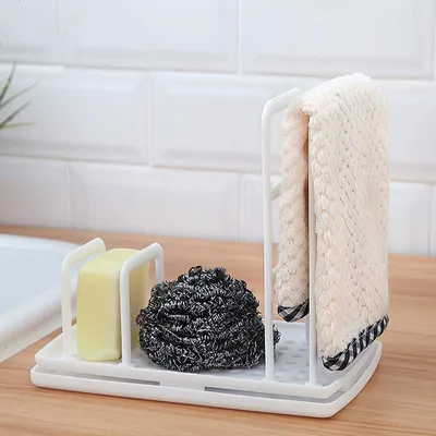 Produktbild von Spülbecken Organizer Weiß DIY Küchen-Utensilienhalter Abtropfbehälter Schwammhalter Geschirrtuchhalter Ordnungshelfer PP Kunststoff Weiß