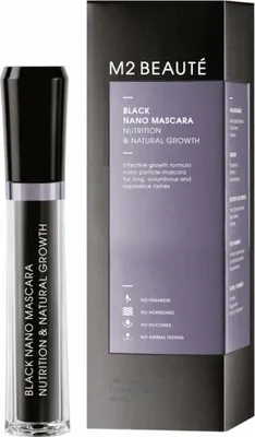 Produktbild von M2 Beauté Black Nano Mascara Nutrition & Natural Growth nährende Wimperntusche zum Wachstum der Wimpern 6 ml