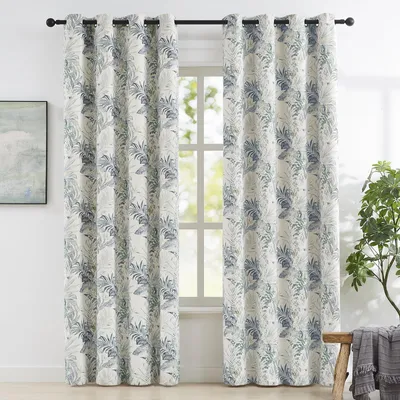 Verdunkelnde Blumen-Baumwollvorhänge 213 cm, Grün, 2er-Set