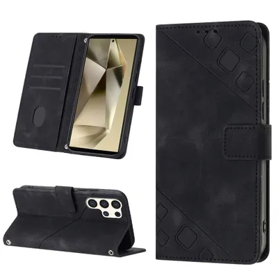 Produktbild von Hülle für Samsung Galaxy S25 Ultra Prägung Flip Leder Brieftasche Schutzhülle mit Ständer Schwarz