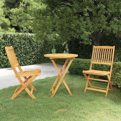 Imagen del producto de Juego de jardín de 3 piezas, plegable, de madera maciza de acacia. Incluye mesa y 2 sillas. Ideal para balcones, terrazas y jardines. Conjunto de mobiliario para exteriores