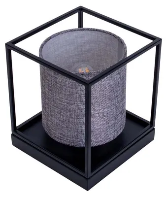 Image de Lampe de table, textile gris, noir, H 17 cm