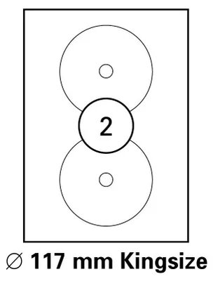 Produktbild von 100 Blatt Drucker Etiketten Ø 117 mm KingSize CD-Etiketten, selbstklebend DIN A4 (200 St. Etiketten) Laser Copy Inkjet