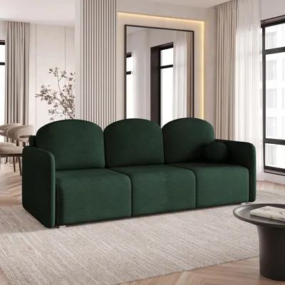 Produktbild von Sofa SUVI III mit Schlaffunktion, Schlafsofa, Wohnzimmersofa, Couch, Soffa, Bettsofa, Geflochtener Stoff – Grün NEVE 37