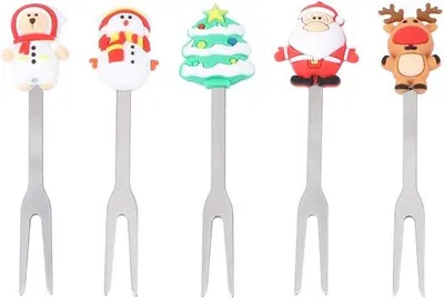 Produktbild von Famanu Cocktailgabeln 5 Stück - Edelstahl - Weihnachtsform - Salatgabeln - Obstgabeln