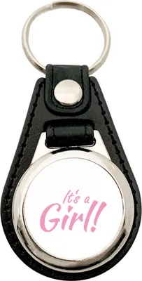 Produktbild von Huuraa Schlüsselanhänger It`s a Girl! Schriftzug Metall mit Kunstleder Schlüsselring Einkaufswagenchip Geschenkidee