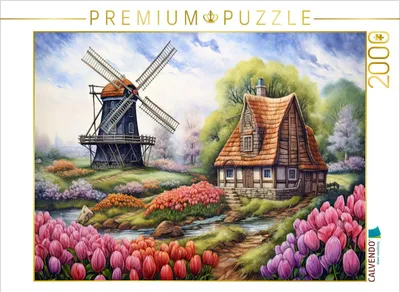 Produktbild von CALVENDO Puzzle Windmühle und Tulpenpracht | 2000 Teile Lege-Größe 90x67cm Foto-Puzzle für glückliche Stunden
