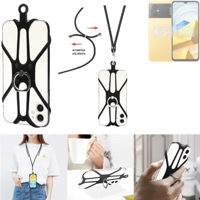 Produktbild von K-S-Trade 3in1 Handykette Handyband Handykordel Halsband Smartphone-Ring Handy-Ring kompatibel mit POCO M5 Fingerhalterung Handyring Tischständer