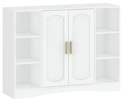 Image de Armoire de rangement - Armoire à 2 portes - Compartiment ouvert - Étagère réglable - Pour la salle de bains, la cuisine, le salon - Blanc