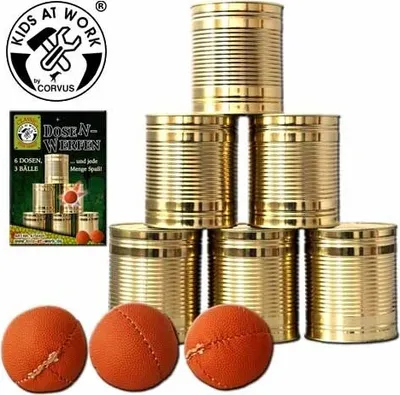 Produktbild von Dosenwerfen mit 6 großen Dosen und 3 großen Bällen (8 cm)