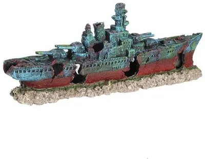 Obrázek produktu pro Dekorace do akvária ve tvaru potopené lodi – netoxické a odolné proti korozi – rozměry 47 x 18 x 9,5 cm – ideální pro akvária s sladkovodními rybami.