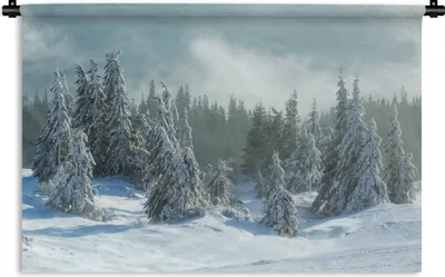 Produktbild von MuchoWow® Wandteppich Wandbehang Wald - Schnee - Winter 90x60 cm Tapisserie Dekoration Wandtuch - Wandskulpturen - Bildteppich