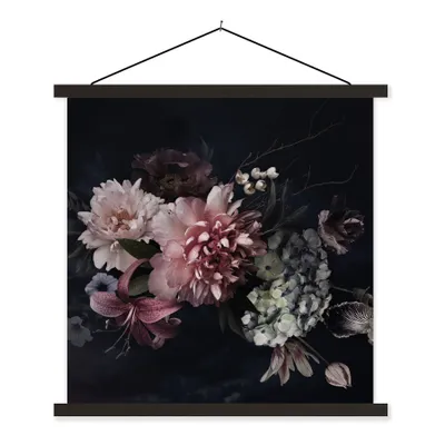 Produktbild von MuchoWow® Textilposter Blumen - Vintage - Pastell - Rosa - Weiß 60x60 cm mit schwarzem Rahmen - Posteraufhänger