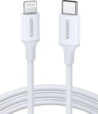 Immagine prodotto di Cavo Lightning, UGREEN, USB-C, silicone, 1 m, bianco, ricarica rapida, trasferimento dati, compatibile con Apple