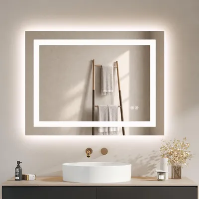 Produktbild von IMPTS LED Badspiegel mit Beleuchtung 80x60cm Beschlagfrei Badezimmerspiegel Dimmbar Wandspiegel 6500K/4500K/3000K Lichtspiegel