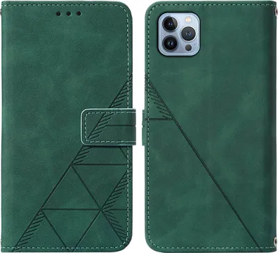 Produktbild von iPhone 15 Pro Hülle, Schlank Prägung Flip Leder Kartenfächer Schutzhülle mit Ständer für iPhone 15 Pro Grün