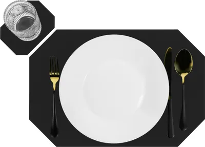 Produktbild von Krumble Tischset mit Untersetzer - Tischsets - Untersetzer - Tischset Kunstleder - Schwarz
