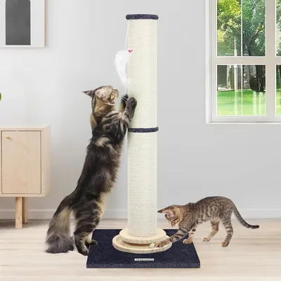 Productafbeelding van Krabpaal XXL - Kattenkrabmeubel - Krabben en Spelen - Verstelbaar 2-in-1 - 90 cm hoog - Donkergrijs