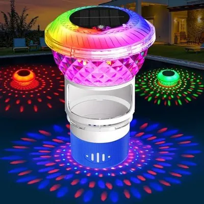 Produktbild von DeeprBling Dosierschwimmer Pool mit Marquee Solar Lichter, Chlor Dosierschwimmer Whirlpool mit Taste Kontrolle Bunte Lichter, Chlorschwimmer Pool Schwimmer für Chlortabletten, Einstellbare Freigabe