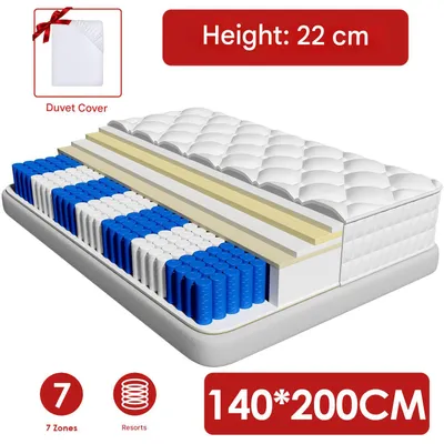 Obrázek produktu pro Matrace 140x200 cm - Matrace s kapslovou pružinou - 7-zónová matrace - Ergonomická matrace - Matrace s pružinovou výplní