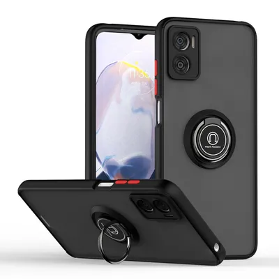 Obrázek produktu pro Pouzdro pro Motorola Moto E22i / E22 matné průsvitné TPU pouzdro s prstencovým držákem a stojánkem Černá červená