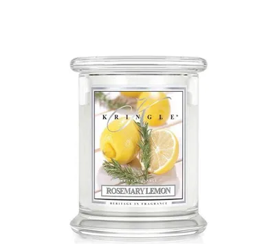 Obrázek produktu pro Kringle Candle, vonná svíčka, skleněná nádoba, střední velikost, vůně: rozmarýn a citron