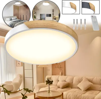 Obrázek produktu pro LARS360 LED stropní světlo ze dřeva, šedý vnější plášť, stmívatelné světlo, 96 W, stylové stropní světlo do předsíně, kuchyně, koupelny, obývacího pokoje, jídelny
