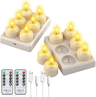 Immagine prodotto di 12 candele a LED ricaricabili con base di ricarica e telecomando, candele a LED senza fiamma, dimmerabili, ideali per feste e decorazioni per la casa, campeggio