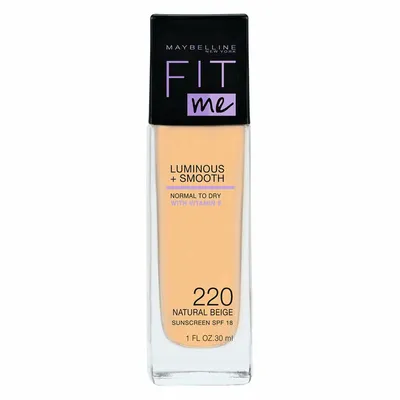A product shot of a Maybelline Fit Me! Luminous + Smooth Foundation bottle.