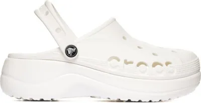 A white Crocs Baya Platform Clog is shown from the side against a white background.