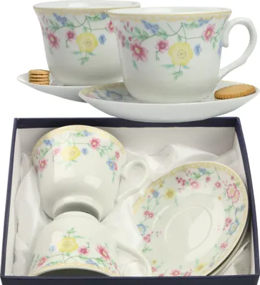 Zdjęcie produktu dla Zestaw Filiżanek Z Talerzykami Na Prezent 250 Ml Porcelana Do Kawy Herbaty Białe IRIS