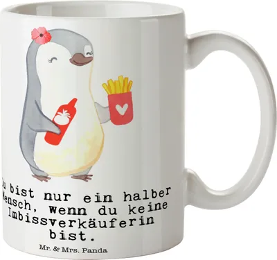Produktbild von Mr. & Mrs. Panda Tasse Imbissverkäuferin Herz - Weiß - Geschenk, Imibissverkäuferin, Kaffeetasse, Motivtasse, Pommesverkäuferin, Spruch, Kaffeebecher, Lustig, Teetasse