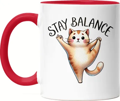 Produktbild von Stay Balance Tasse Rot Geschenkidee für Katzenliebhaber und Yogafans
