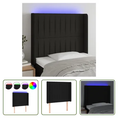 Produktbild von The Living Store LED Kopfteil Schwarz 103x16x118/128 cm Stoff
