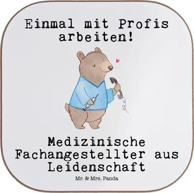 Produktbild von Mr. & Mrs. Panda Tassenuntersetzer Medizinische Fachangestellter Leidenschaft - Weiß - Geschenk, Spruch, Untersetzer für Gläser, Lustig, Tischuntersetzer, Krankenhaus