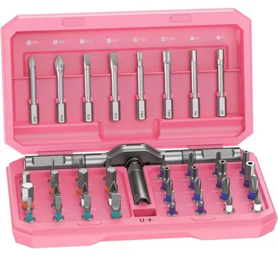 Productafbeelding van 42-delige precisieschroevendraaierset, magnetisch, met T-greep, aluminium, roze