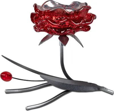 Produktbild von 1 Stück Teelichtleuchter Leuchter Tischlicht1flm. 15cm Blüte rot aus Metall sortierter Artikel