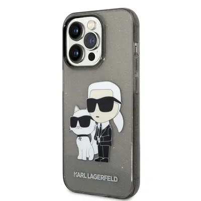 Productafbeelding van Telefoonhoesje Karl Lagerfeld Glitter Karl&Choupette voor iPhone 14 Pro - Zwart