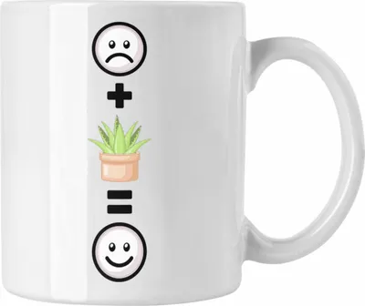 Produktbild von Trendation - Kaktus Tasse Geschenk für Kaktus-Liebhaber Lustige Geschenkidee :( + Kaktus = :) (Weiß)