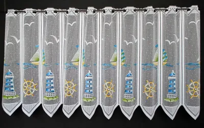 Produktbild von Gardinen Kranzusch Scheibengardine Leuchtturm 60x342 cm H/B Blau Grün Gelb Bistrogardine Vorhang Küche 1er Pack