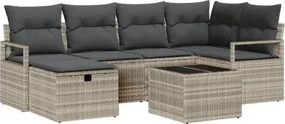 Productafbeelding van vidaXL Bankset, 7-delig, 6 zitplaatsen, lichtgrijs, polyrotan