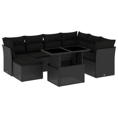 Produktbild von 8-tlg. Garten-Lounge-Set, modulares Sofa mit verstellbarem Tisch, Poly Rattan Schwarz, inkl. abnehmbaren Kissen, UV-beständig