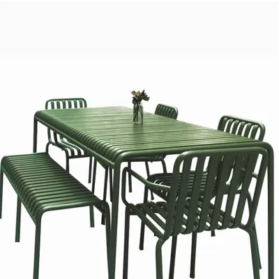 Produktbild von Gartenmöbel Tisch- und Stuhlset – Outdoor Eisenmöbel, geeignet für Gartenrestaurants, Cafés und andere Außenbereiche, grün 160CM 【HYZL1636】