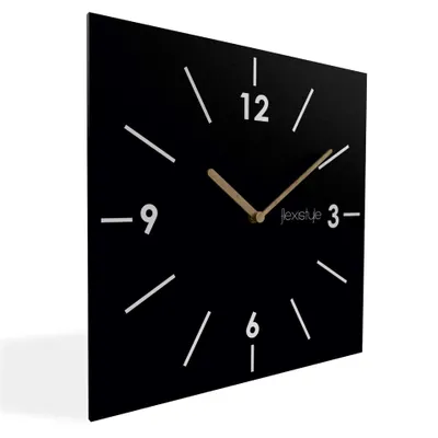 Immagine prodotto di FLEXISTYLE Scandic orologio da parete quadrato 30 cm legno moderno bagno soggiorno senza ticchettio (nero)