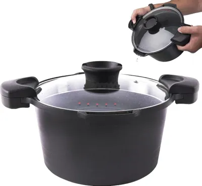 Produktbild von Topf, Antihaft-Granitbeschichtung, Deckel mit Abflussfunktion, schwarz, 5L