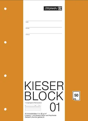 Produktbild von Kieser-Block A4 80g/qm Lineatur 1 50 Blatt Packung mit 10 Stück