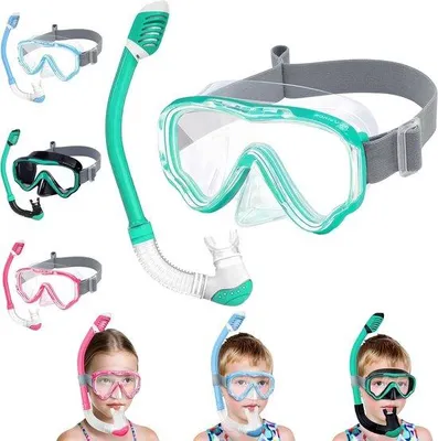 Immagine prodotto di Set da snorkeling per bambini da 4 a 14 anni - Maschera subacquea con boccaglio - 180 gradi antiappannamento - Occhiali da nuoto regolabili maschera da snorkeling per ragazze e ragazzi